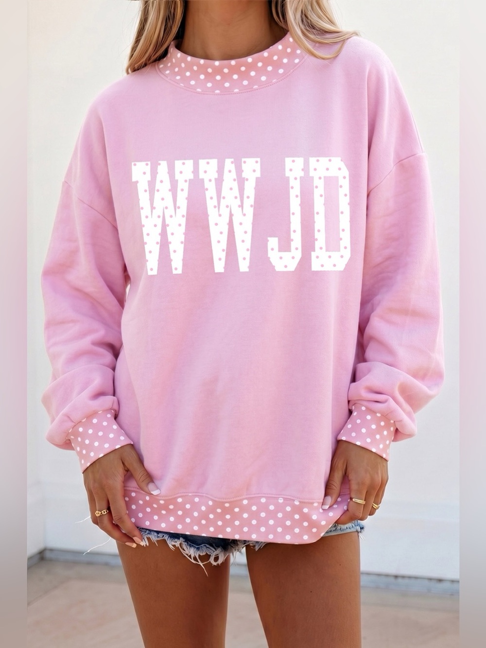 Polka Dot Letter Print Mock Neck Pullover Sweatshirt